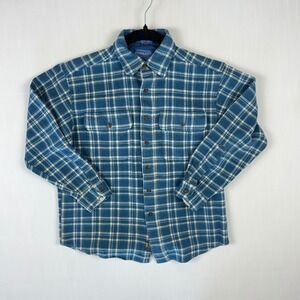 Pendleton Boys Blue Plaid Wool Board Shirt Made in USA Size L